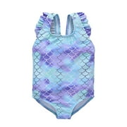 Toddler Girl Bathing Suit 1Pc Summer Swimsuit Bikini With Adjustable Shoulder Straps Swimming Lessons Baby Swimsuit Light Blue 9 Months-12 Months